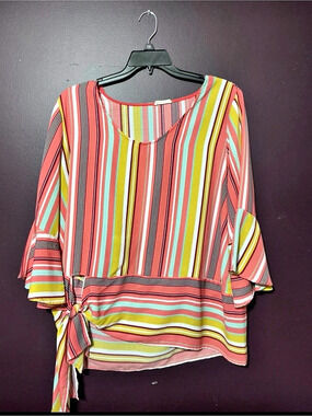 ODDI Striped Blouse in Pink & Green Size 2XL Like New
